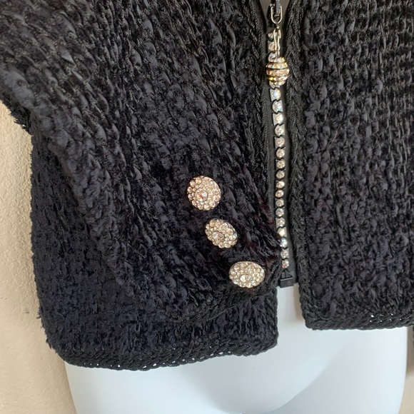 ESTELLE GLACER black artisan chenille cardigan rhinestone embellishments. L - Picture 11 of 17